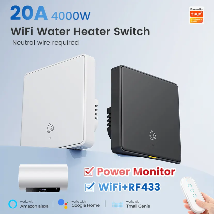 20A 4000W WiFi RF433 Smart Switch For Hot Water Heater Assistant Tuya Wall Switch Power Monitor Work