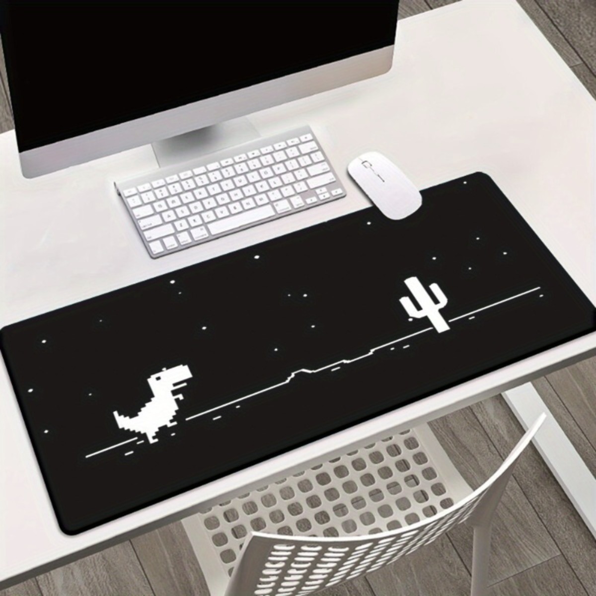 Pixel Dinosaur Cactus Pattern Mouse Pad Non Slip Base Smooth Desk Mat for Gaming Office Computer Use