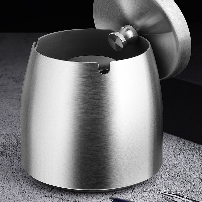 1Pc Titanium-Plated Stainless Steel Car Ashtray Thicker Taller Anti-Fly Interior Ash Waste Receptacle with Lid for Vehicle