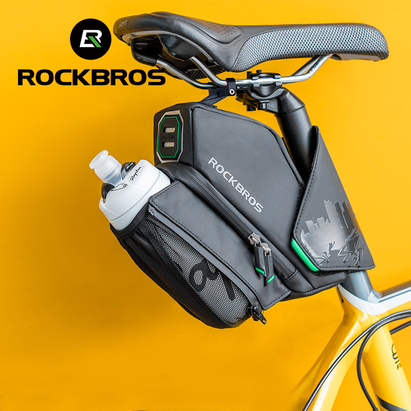 ROCKBROS Bicycle Bag MTB Road Bike Tail Bag Water Bottle Bag Waterproof Saddle Seatpost Rear Bag 1.5L Large Storage Cycling Bag