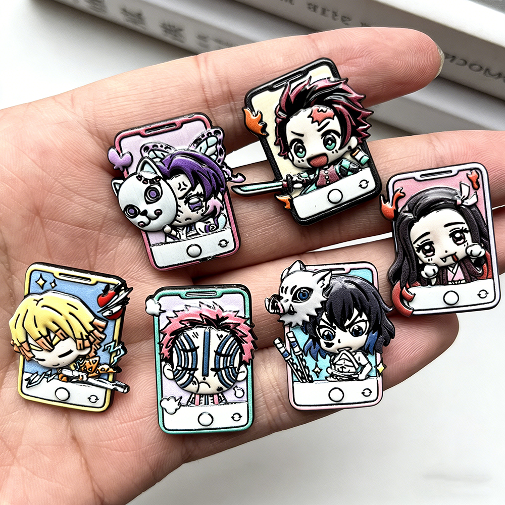 6Pcs Demon Slayer Anime Enamel Pins Set Cartoon Character Badges for Backpack Women's Brooches Hat Lapel Cosplay Accessories