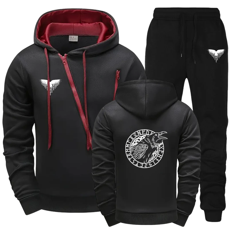 2025 New Arrival Men's Tracksuit Hoodies Sweatpants 2pcs Set Autumn Winter Outdoor Motorcycle Zipper Jacket Outfit