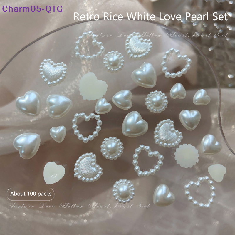 New 100 Pcs/bag Mixed Pearl Nail Rhinestones Multi-Shape 3D Half Round Pearl Heart Nail Jewelry DIY Handmade Accessories