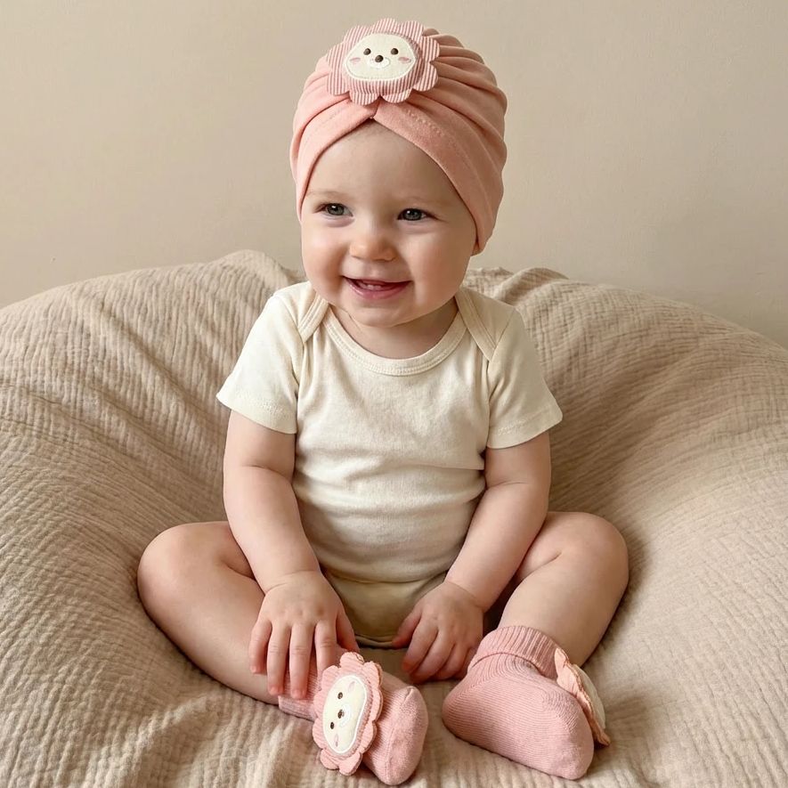 New 2pcs Baby Hat Set Autumn and Winter Baby Fetal Hat Cute Little Lion Children's Knee-High Socks