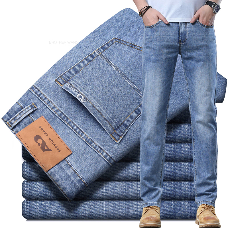 Spring Summer Thin Stretch Men's Jeans Casual Business Straight Breathable Trousers Loose Comfortable Male Denim Pants