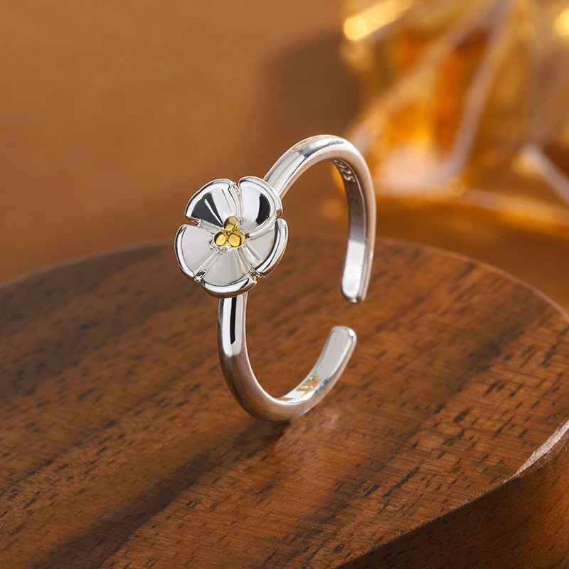New Exquisite Fashion 925 Sterling Silver Simple Aesthetic Small Fresh Cherry Flowers Opening Rings R003