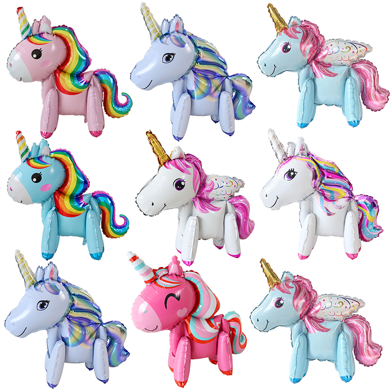 Cartoon 3D Rainbow Gradient Unicorn Foil Balloons Kids Girl's Birthday Party Decorations Baby Shower Toys Globos Supplies