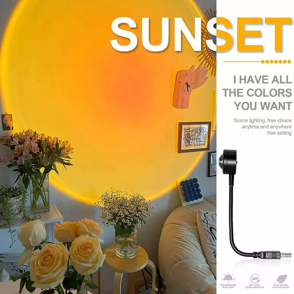7 Colors Sunset Lamp 18.5/28cm Atmosphere Night Light Photography Background Lights USB Powered Rainbow Projector Lamp