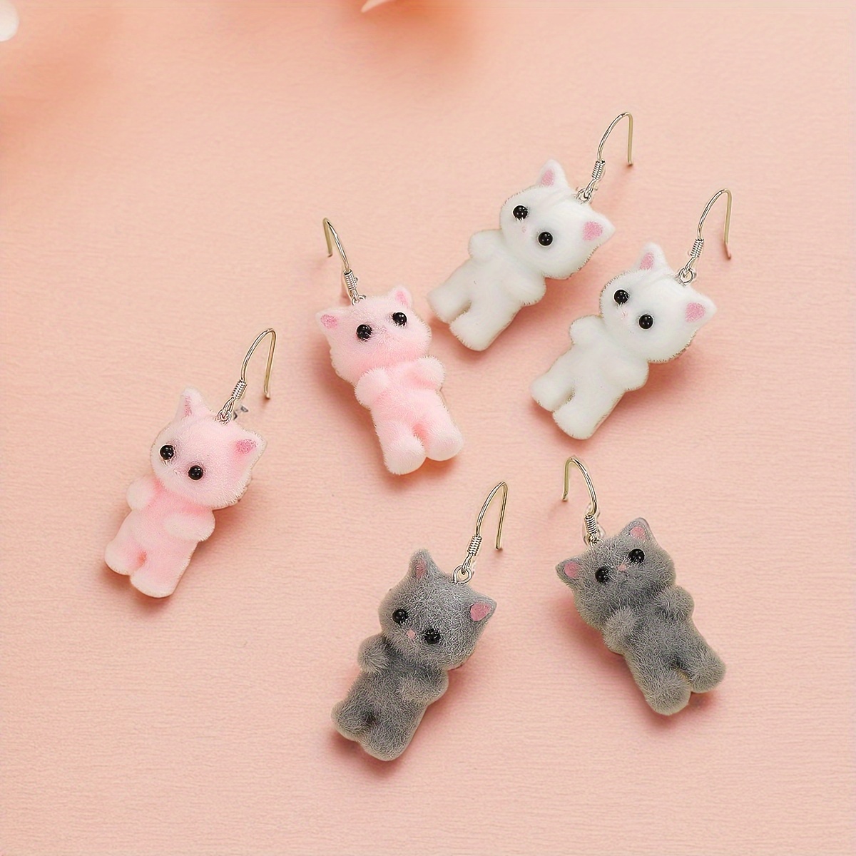 Valentine's Day series: 1 pair of 3D Plush Cute Cartoon Cute Cat Earrings, Animal Earrings, For Girlfriend