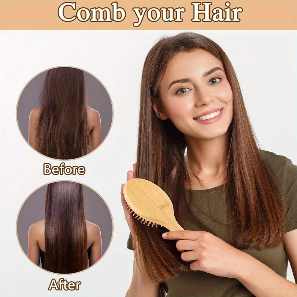 Natural bamboo paddle comb air cushion comb scalp massage anti-static tangle free comb,Special for real hair
