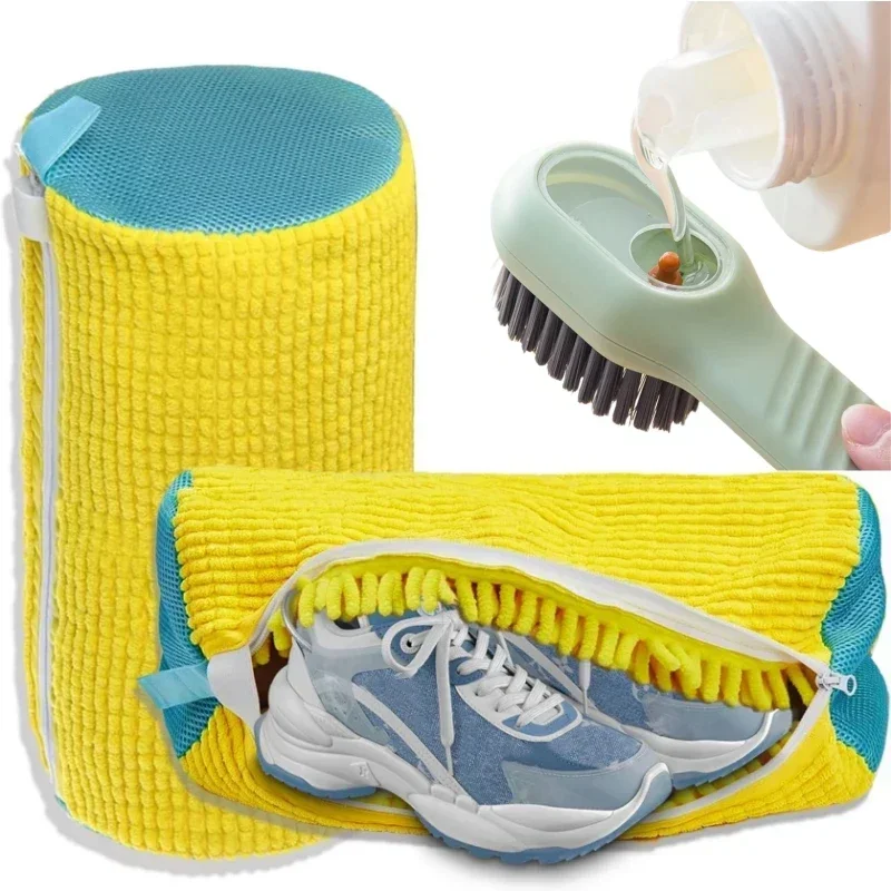 2/3PCS Washing hine with Liquid Set Durable Laundry Shoe Bag and Soft Bristle Clean Brush for All Shoes