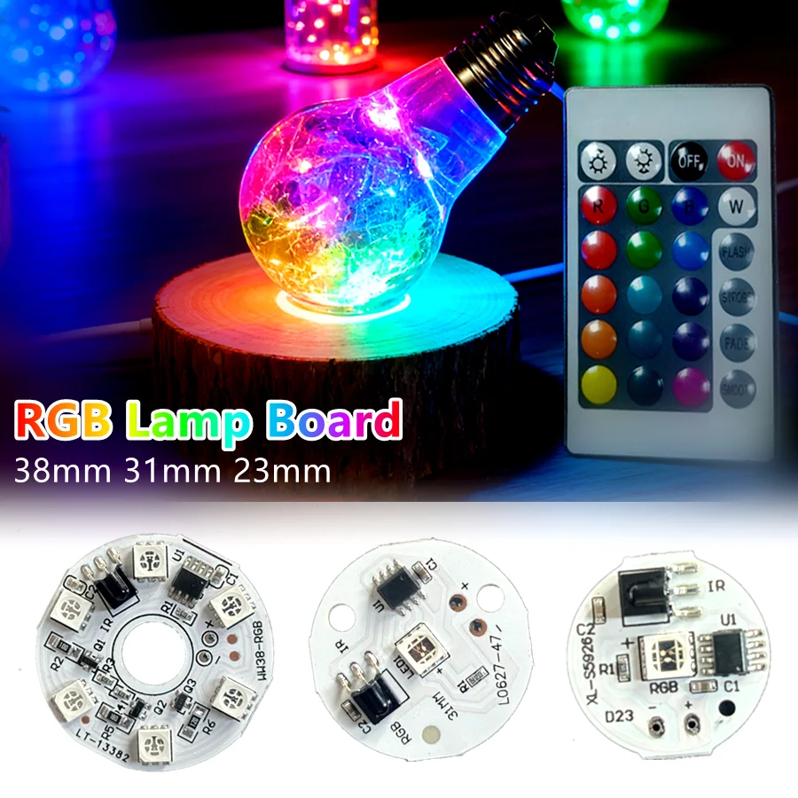 5V RGB LED Lights Plate 4 Modes Color Lamp Board 2W DIY Colorful Gradient Source IR 24-Key Wireless Remote Switch on/Off Control