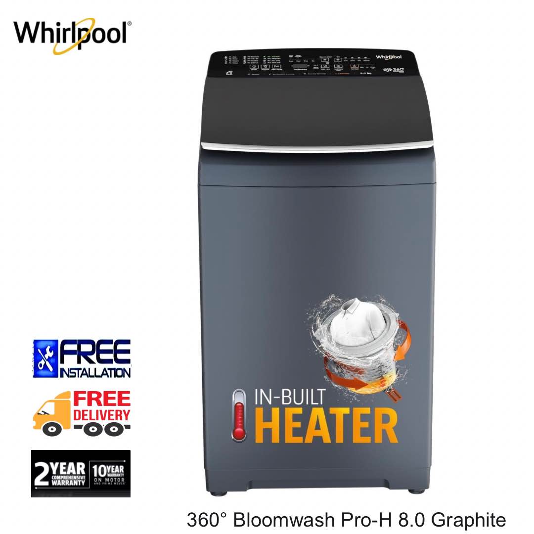 WhirlpooI 8 Kg Fully Automatic Top Load Washing Machine With Inbuilt Heater 360० Bloomwash Pro H 8.0 Graphite