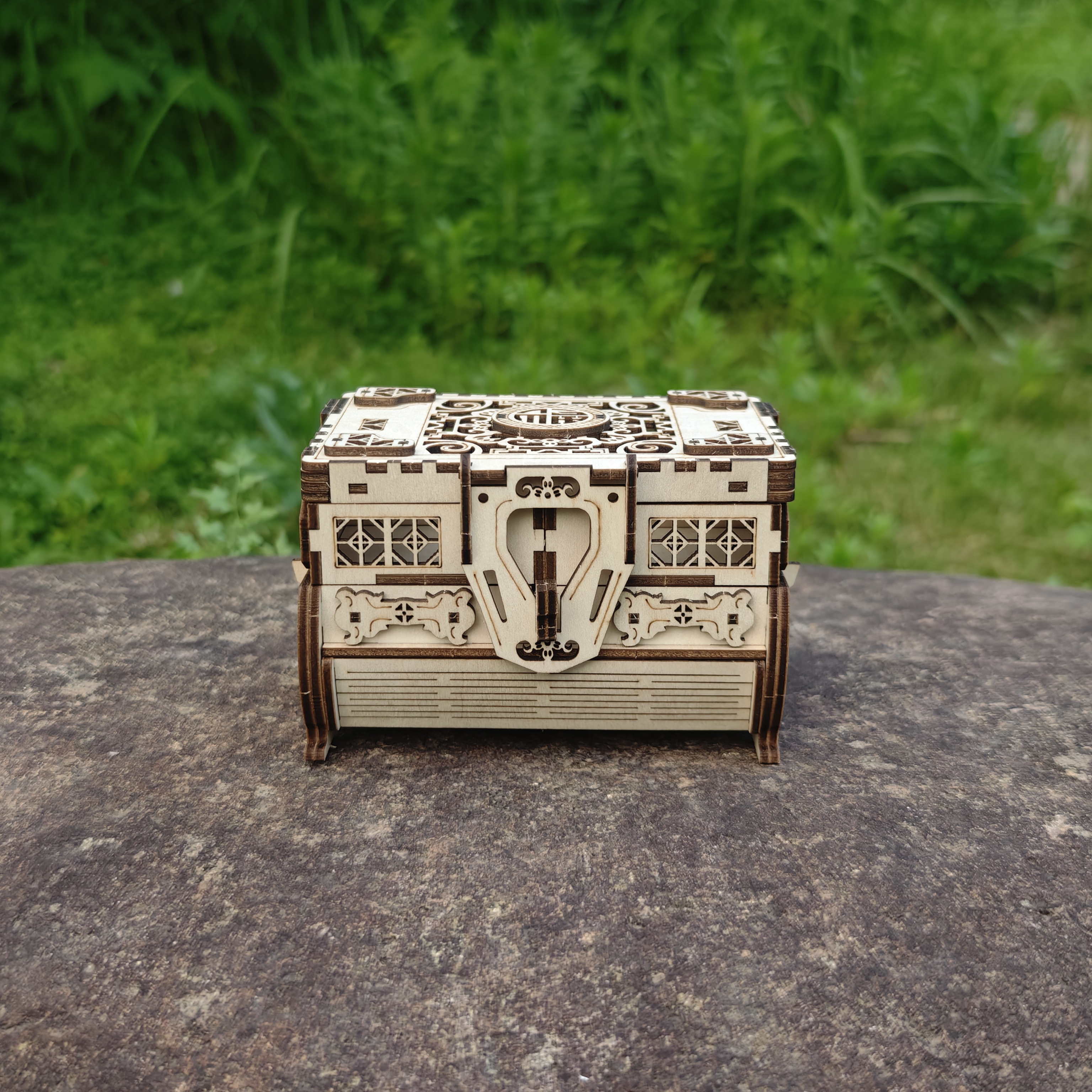DIY 3D Treasure Box Wooden Puzzle Game Assembly Building Block Jewelry Box