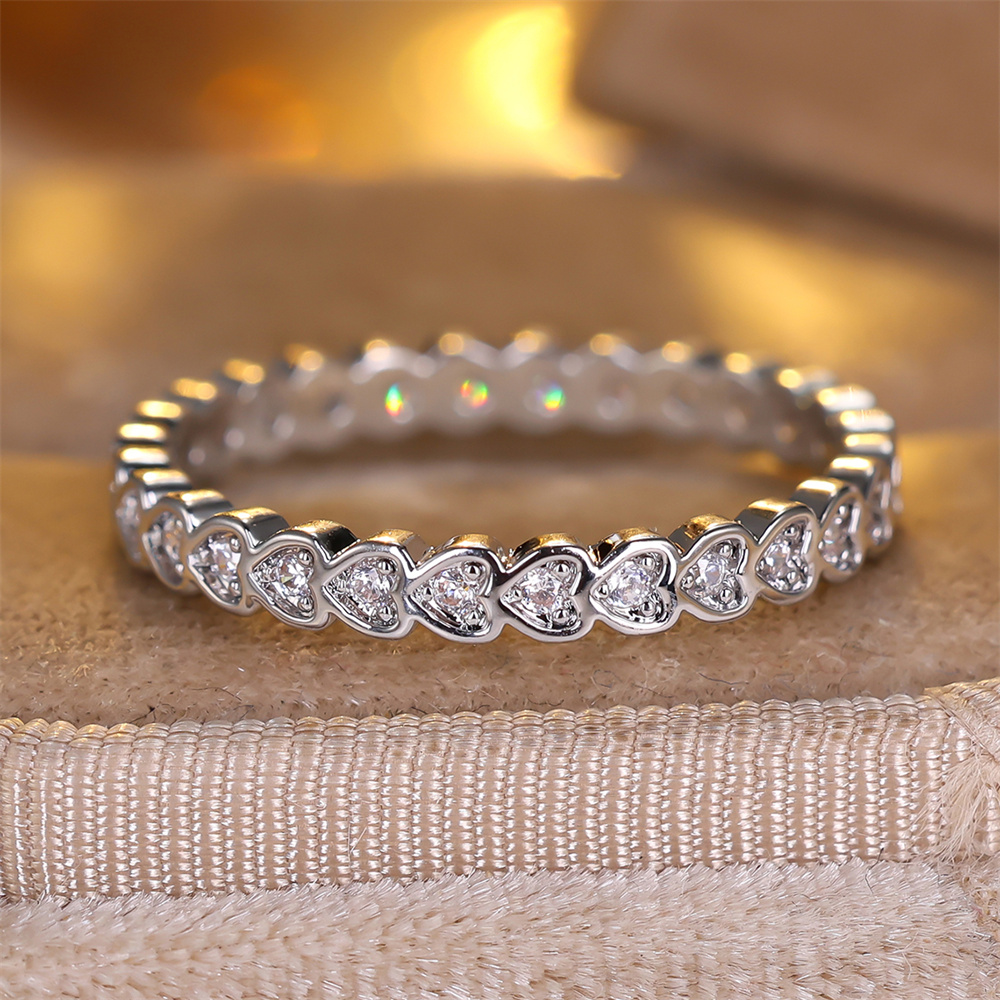 White Zircon Single Row Heart Stone Rings For Women Vintage Gold Silver Color Engagement Wedding Jewelry Valentine's Day