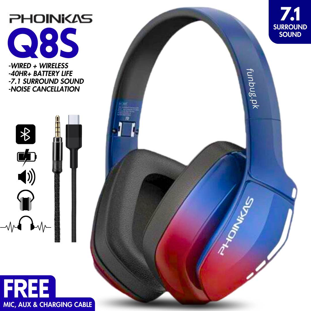 Phoinikas Q8S Noise Cancelling Bluetooth Rgb Gaming Headphones -