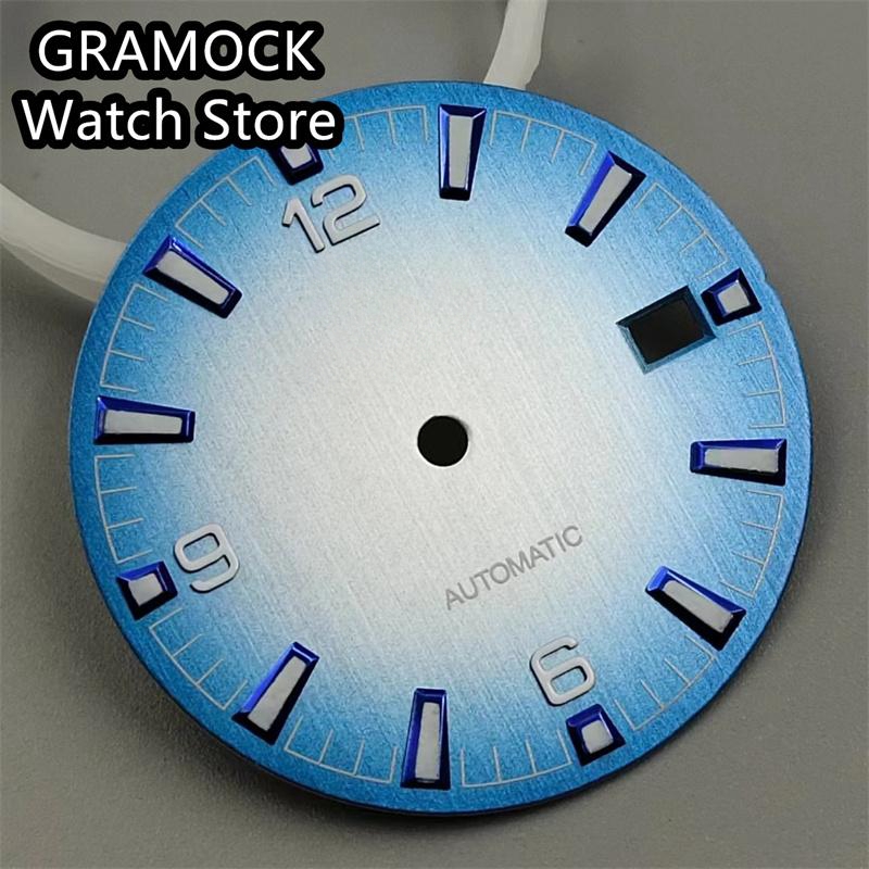 GRAMOCK 31mm Blue Watch Dial With Hands Green Luminous Fit NH35 NH36 Movement