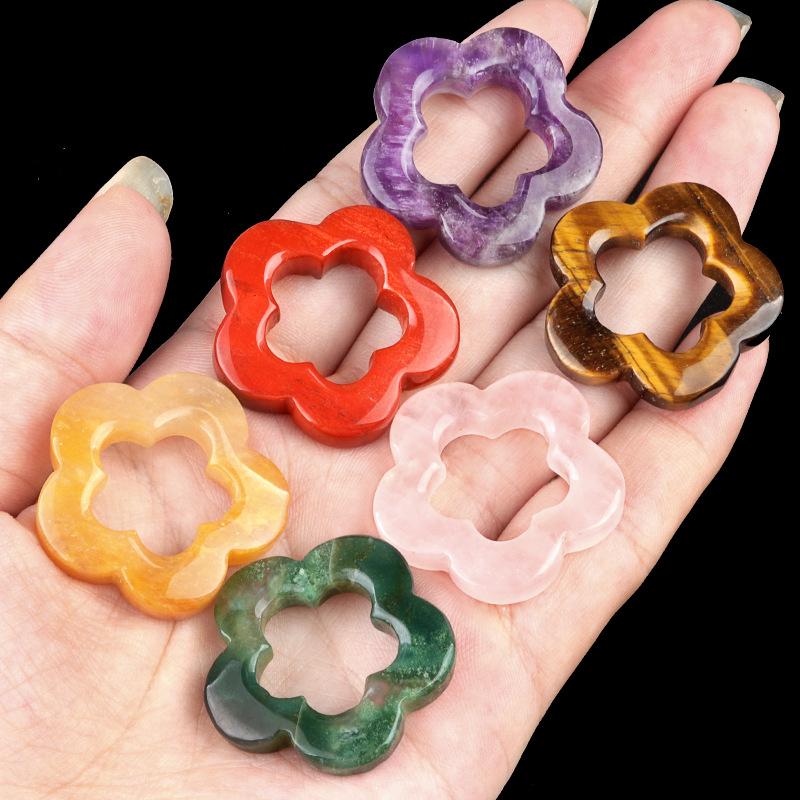 1pc Natural Gemstone Flower Pendant for DIY Making Jewelry Necklace Handmade Craved Hollowed Plum Blossom Charms