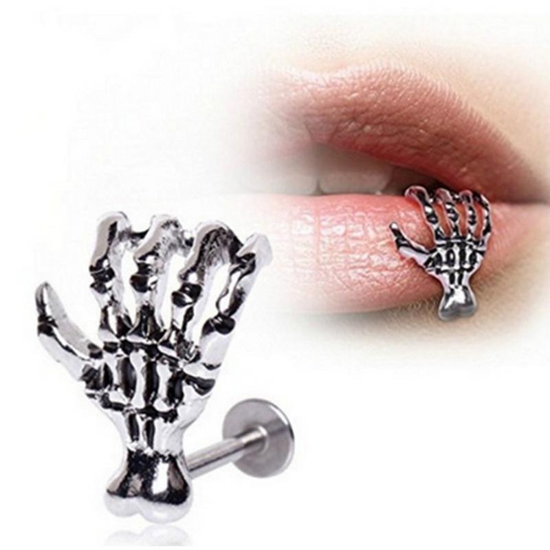 Fashion Personality Stainless Steel Ghost Claw Punk Skeleton Hand Spine Ear Stud Lip Nail