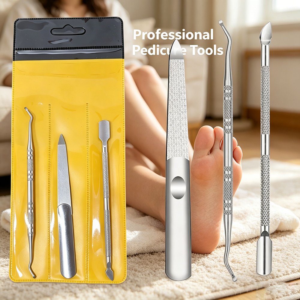 3Pcs Stainless Steel Toenail Pedicure Tools Set, Nail Lifter File and Pusher Kit for Daily Foot Care and Manicure at Home