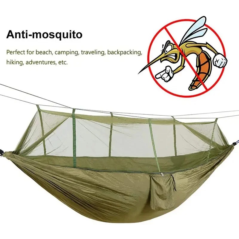 210T Parachute Camping Hammock with Mosquito Net, No-See-Um Mesh & Ripstop Nylon for Outdoor Bug Protection