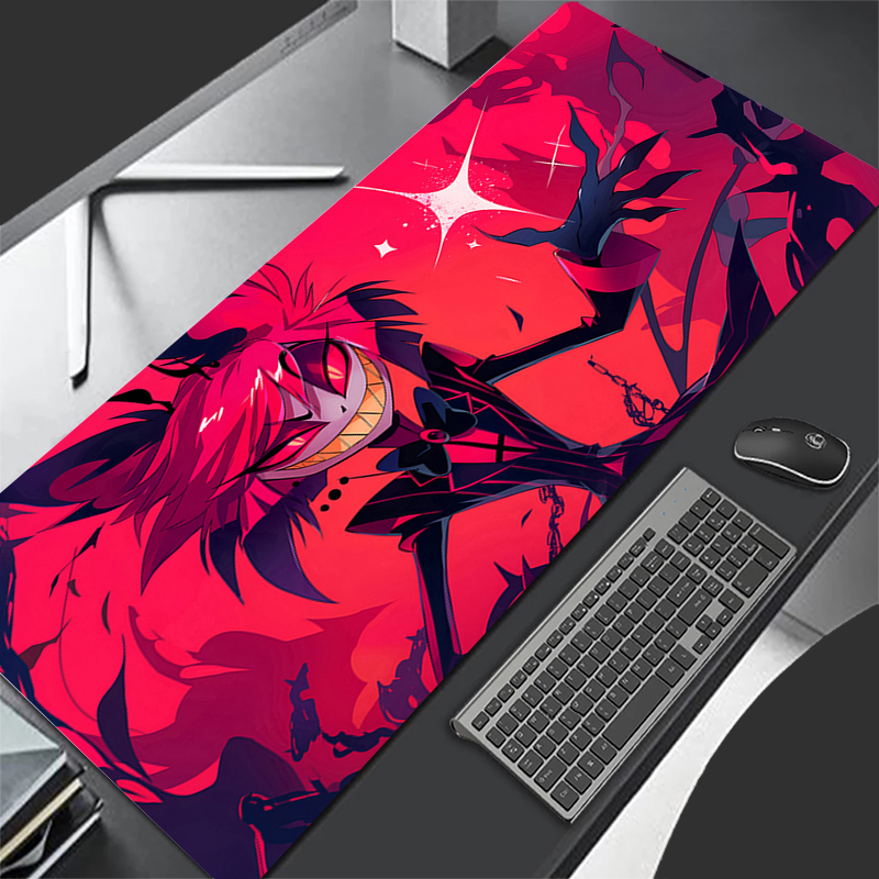 Red Anime Extended Desk Mat Laptop Cute H-hazbin XXL Hotel Mouse Pads PC Gamer Cabinet Mousepad A-alastor Non Slip Keyboard Rug