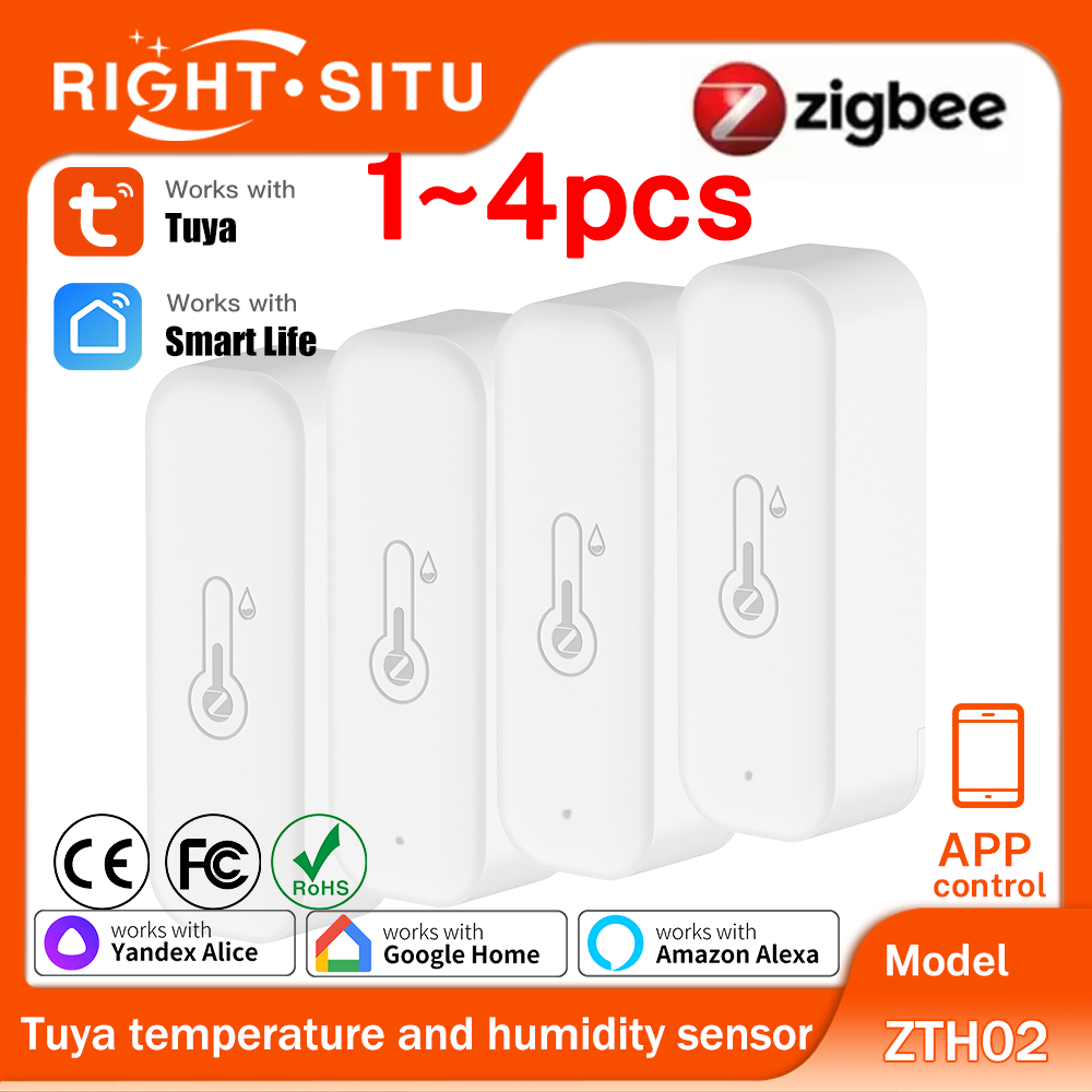 1~4pcs Tuya Zigbee 3.0 Temperature Humidity Sensor RightSitu ZTH02 Work With SmartLife Yandex Alexa