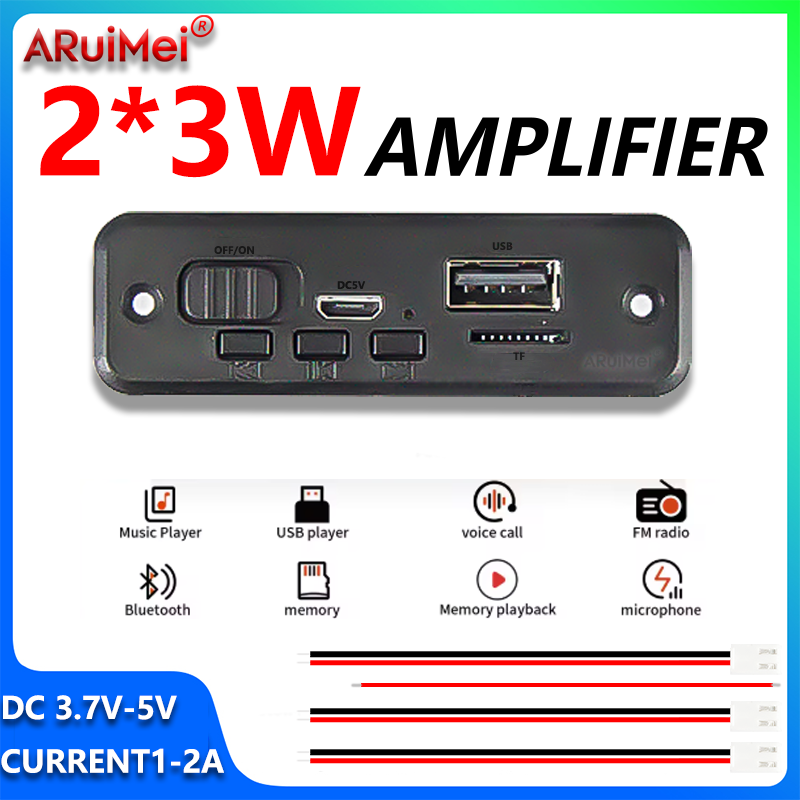 6W Bluetooth Amplifier Board, MP3 Decoder with USB/TF/FM Radio, 3.7V-5V Button Control Audio Module for Car DIY Speaker