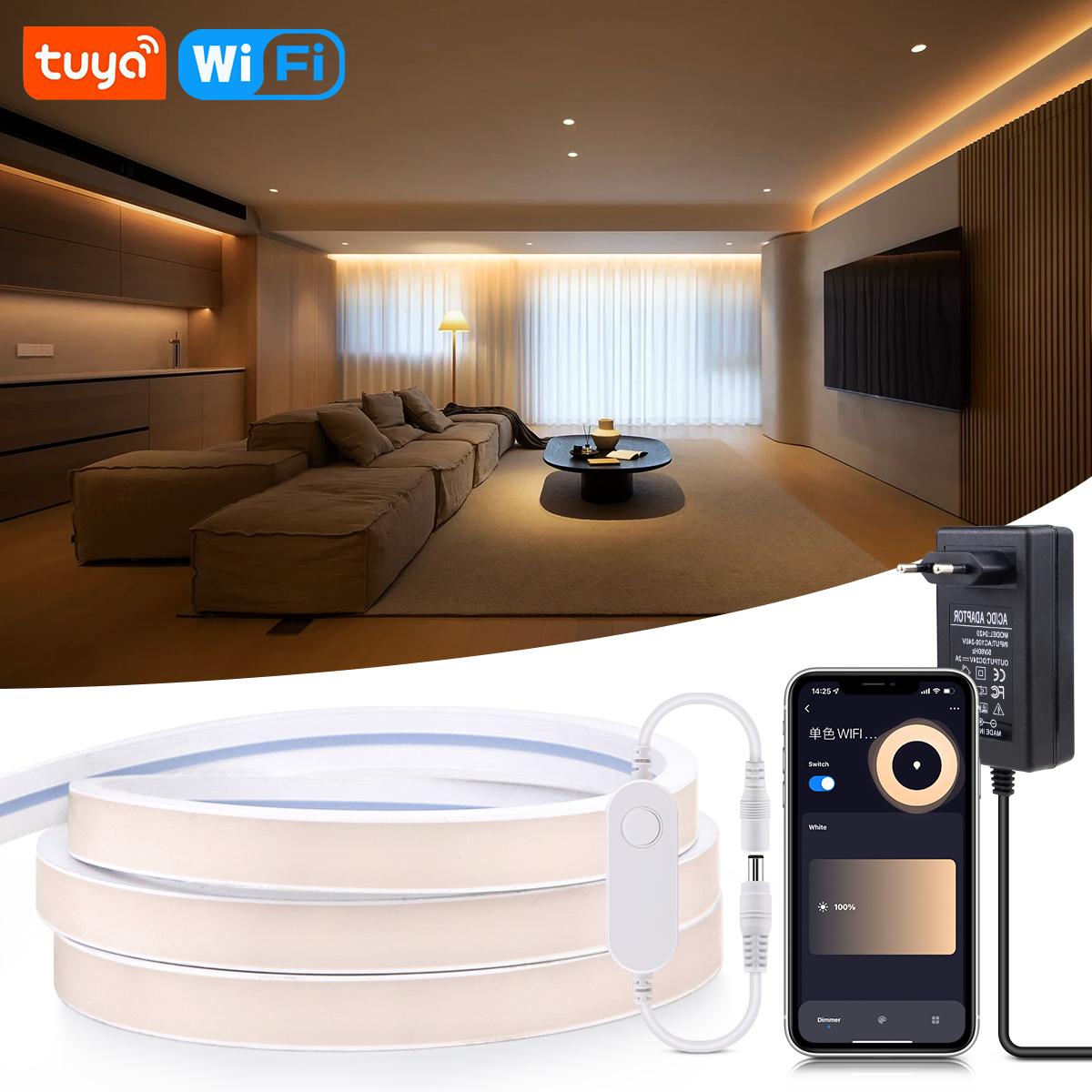 Tuya Smart WiFi APP DC 24V COB Light LED Strip Neon Silica Gel Tape Backlight DIY Home Decoration work with Alexa Google Home lightify