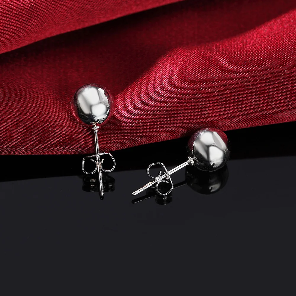 Hot 8-10MM Simple beads studs earring 925 Sterling Silver Earrings for man Women Holiday Street all-match party Jewelry
