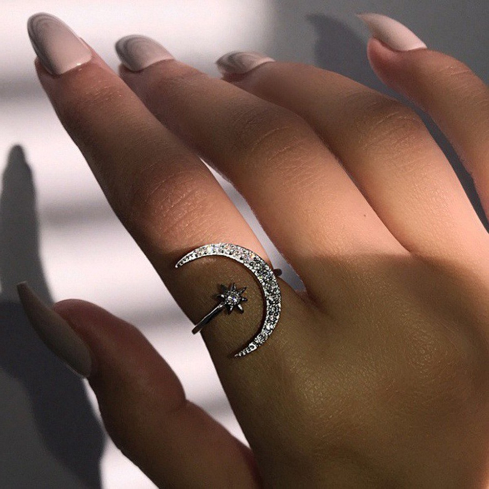 New Y2K Crystal Rings Heart Adjustable Ring Irregular Geometry Punk Vintage Rings Set for Women Girls Fashion Jewelry