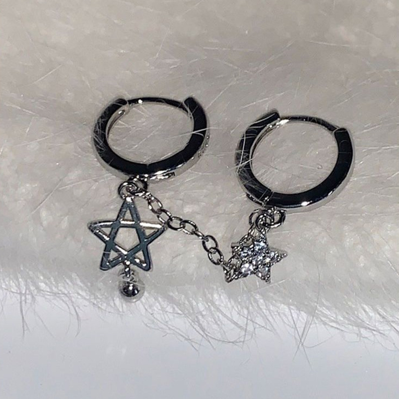 For Women Jewelry Silver Color Star Chain Double Ear Hole Ear Bone Nail Y2K Fashion Hottie Earrings 1PCS