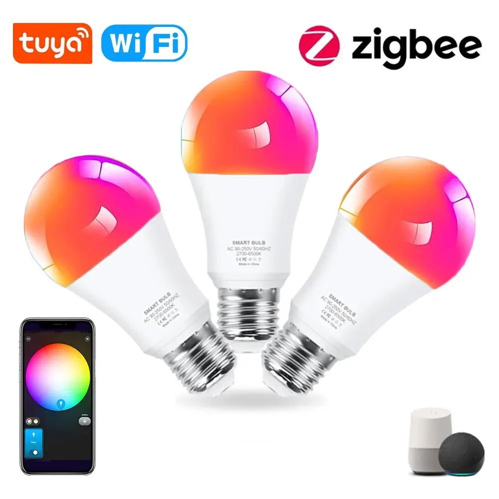 15W 18W Zigbee Led Light Bulb Tuya Wifi Smart Life Led Lamp RGB+WW+CW E27 Smart Home Automation For Alexa, Assistant