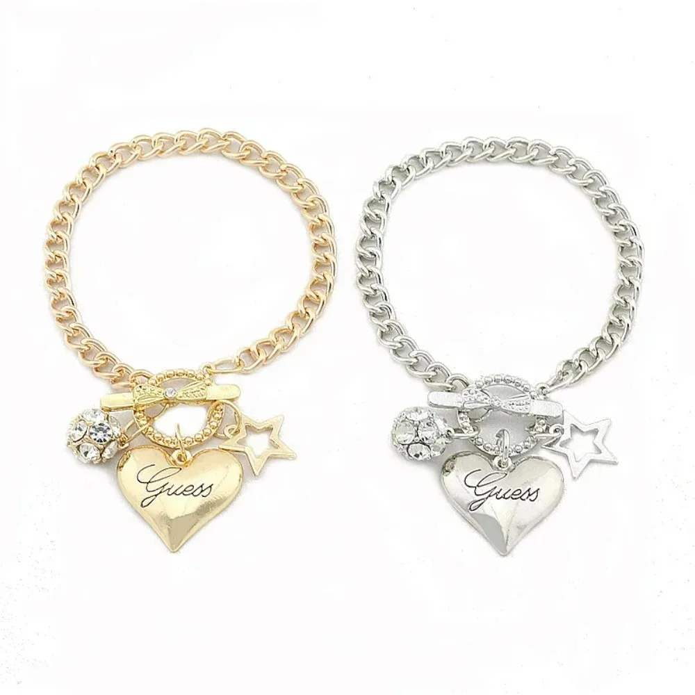 2024 Love Heart Charms Bracelets for Women Gold Silver Color Bracelet&Bangle Jewelry Europe American Style
