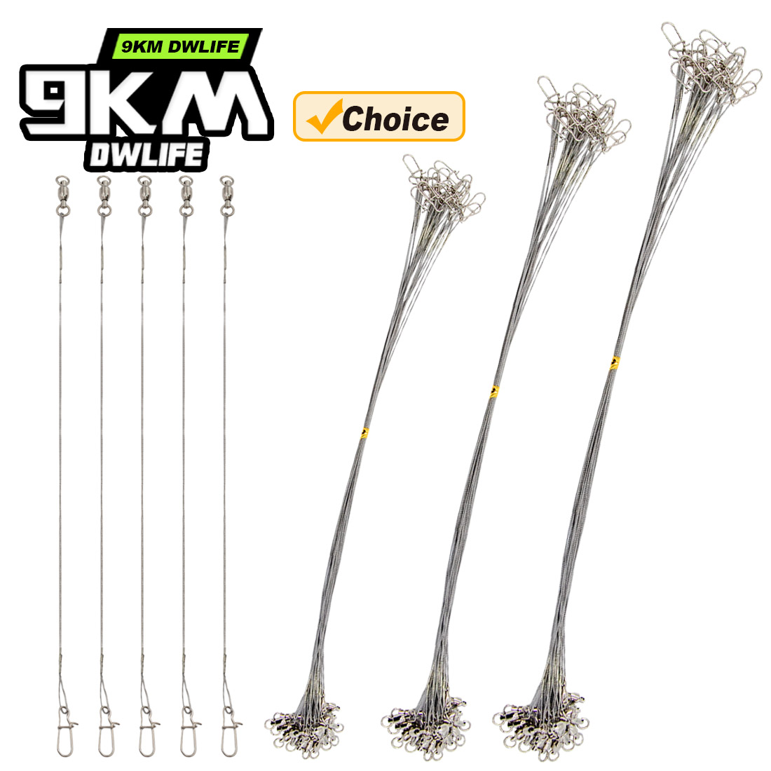 9KM 10-30pcs Fishing Wire Leader Stainless Steel Fishing Leader with Ball Bearing Swivel Snap Heavy Duty Fishing Saltwater Rigs