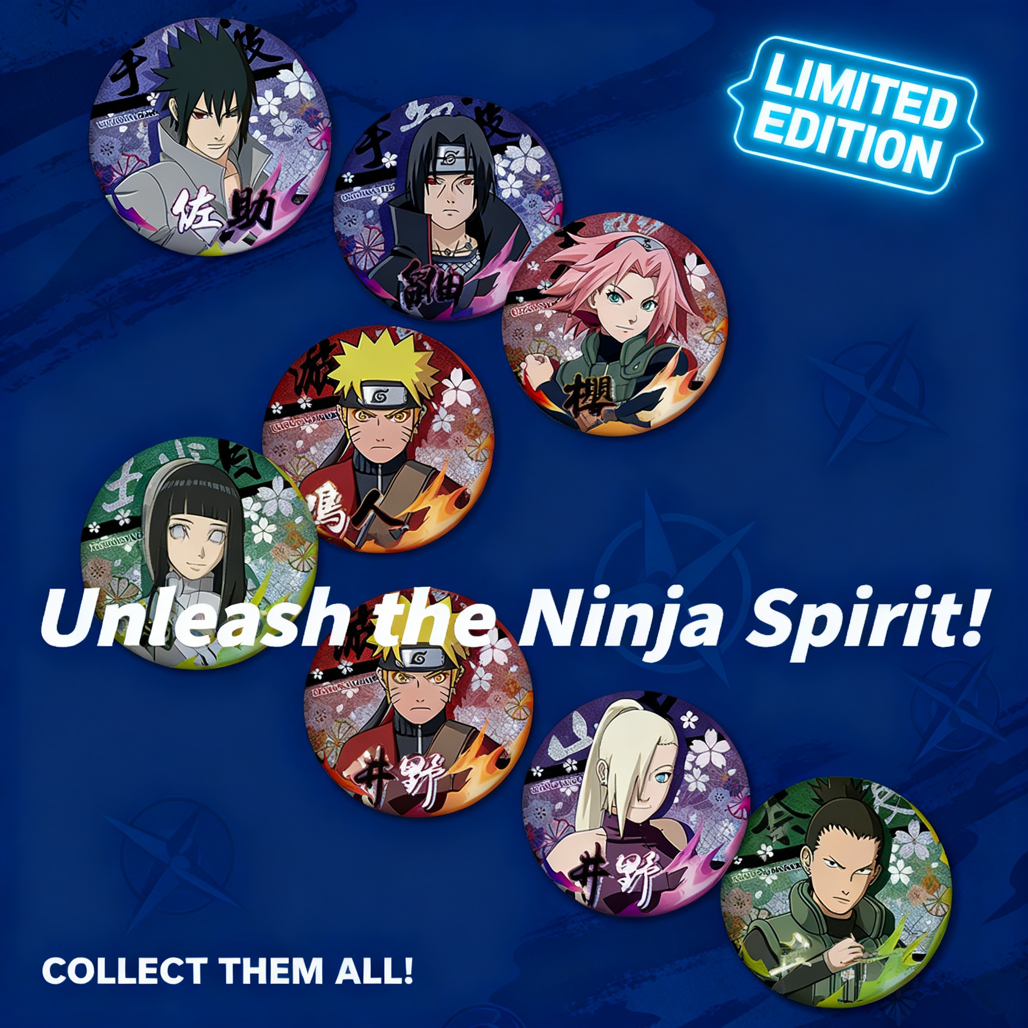 Naruto Sasuke Kakashi Hinata Anime Badge Set New Design Collectible Merchandise Cosplay Accessories for Fans 58 Characters