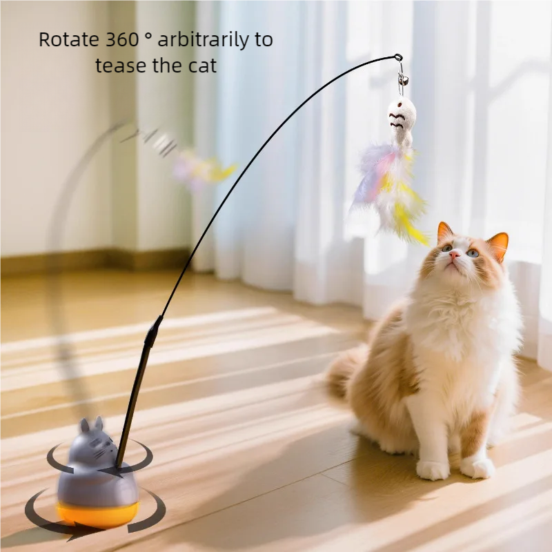 New Cat Funny Cat Stick Steel Wire Long Pole Feather Cute Cat Toy Kitten Fishing Rotating Self-Pleasure Relief Pet Toy