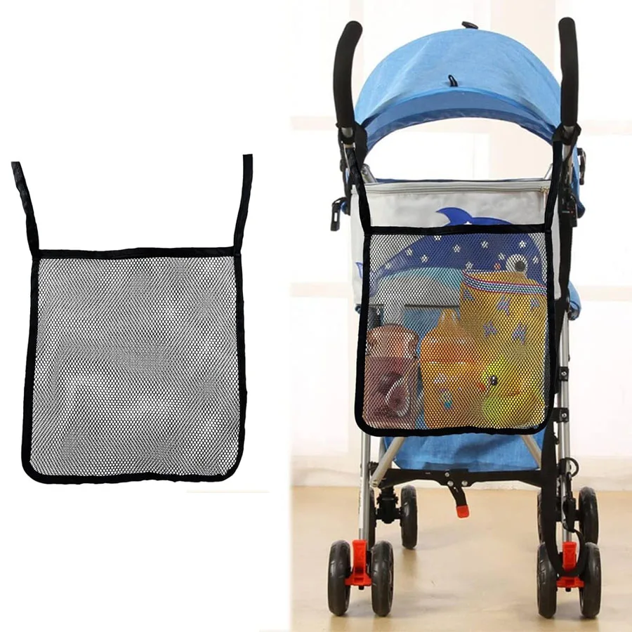 Baby Stroller Mesh Bag Portable Black Transparent Mesh Bag Snack Storage Bag Stroller Hanging Bag Bottle Storage