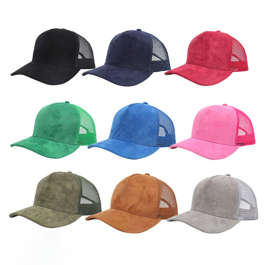 1 Piece Baseball Cap Men 5 Panel Mesh Suede Trucker Hat Women Spring Summer Outdoor Sports Hats Women Solid Color Gorros