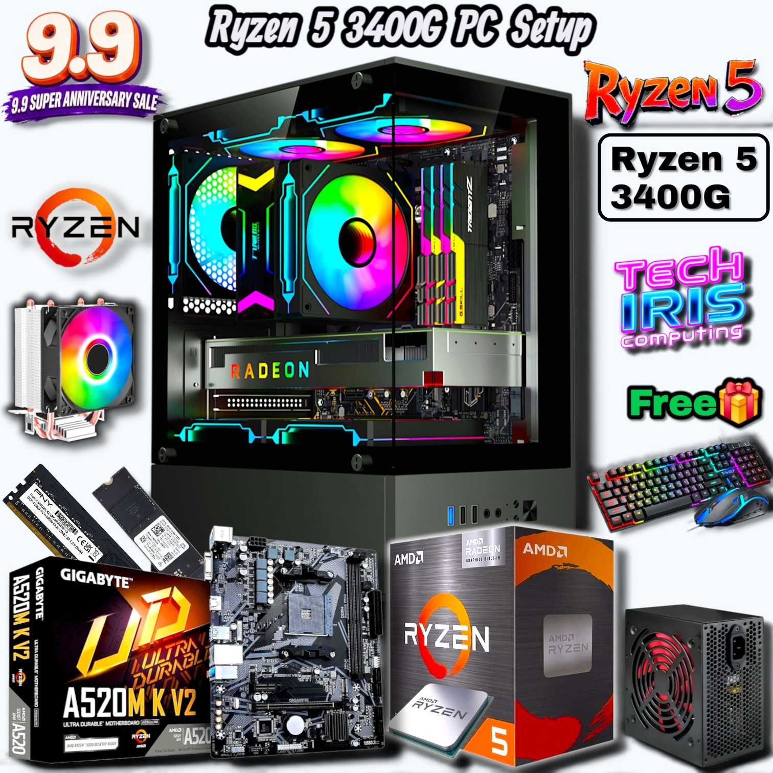 Budget AMD Ryzen 5 5500GT PC Setup , 8 & 16GB DDR4 RAM, 512GB & 256GB NVMe Gaming Editing CPU