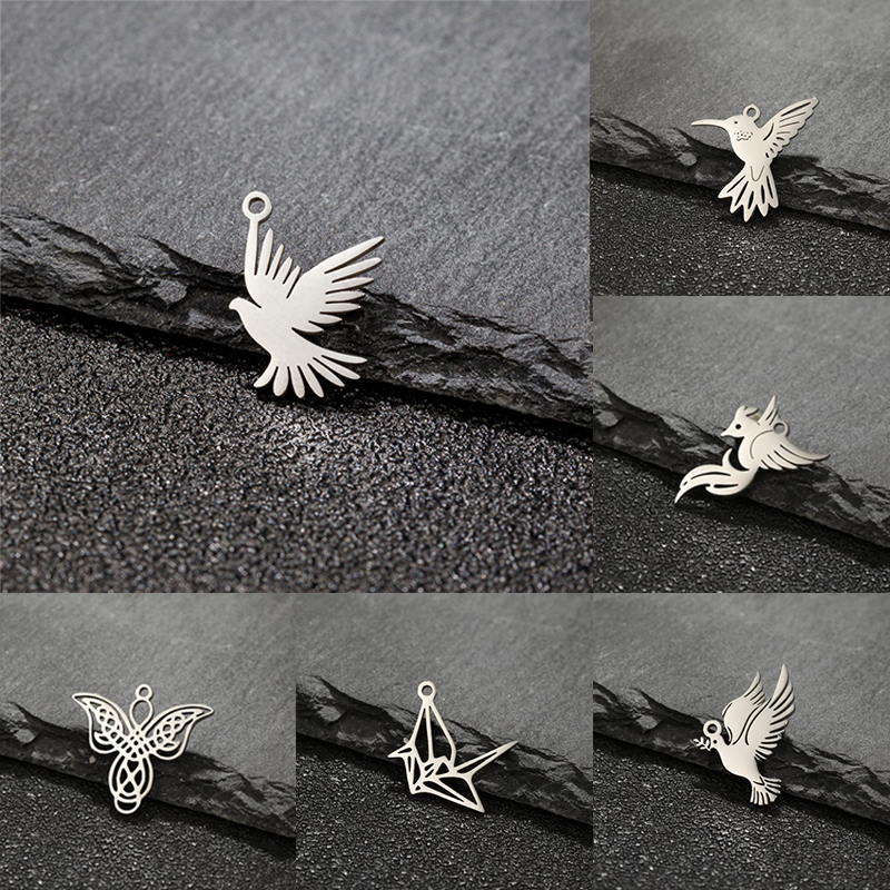 5pcs/Lot Stainless Steel Animal Bird Hummingbird Necklace Pendant Charm Bracelet Charms DIY Accessories for Jewelry Making