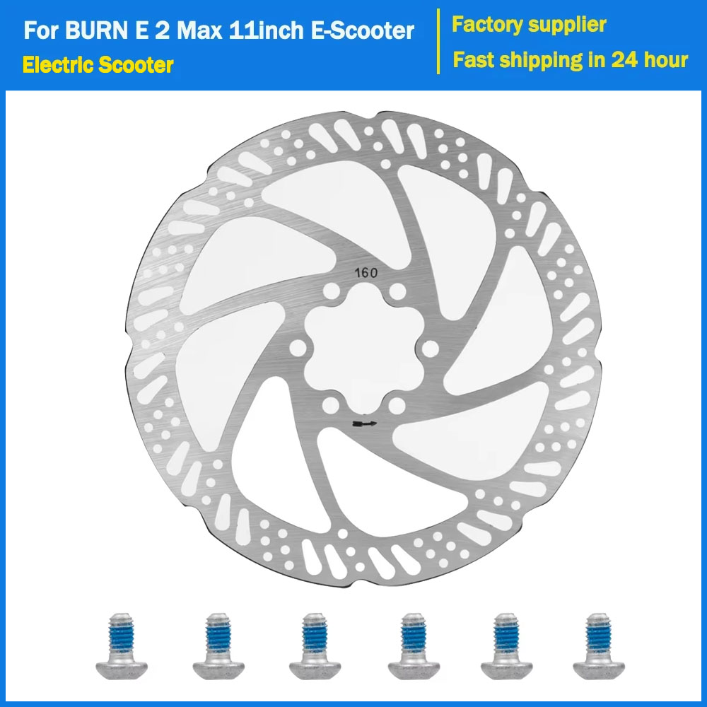 160mm Disc Brake 6 Holes Stainless Steel Rotor Disc Brake with Screws for BURN E2 MAX Electric Scooter Replacement Accessories