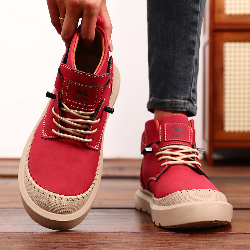 New Women's Wide Toe Loafers Handmade Leather Round Toe Soft Platform Lace Up Ankle Boots Trend Breathable Outdoor Driving Shoes