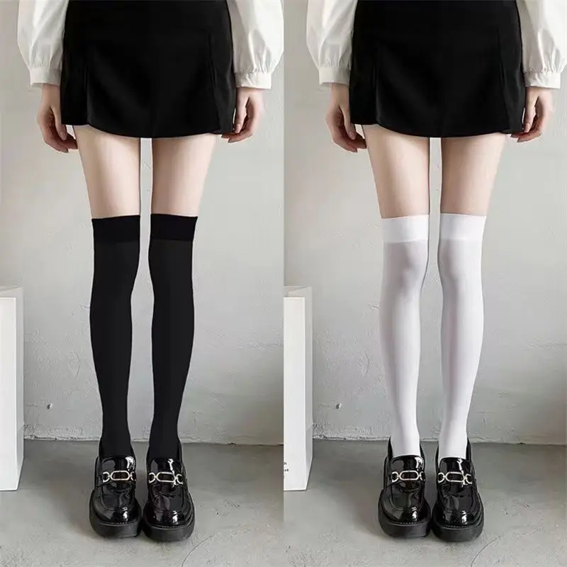 Stockings Thigh High Solid Color Knee-High Socks Lolita Slimming Black White Socks