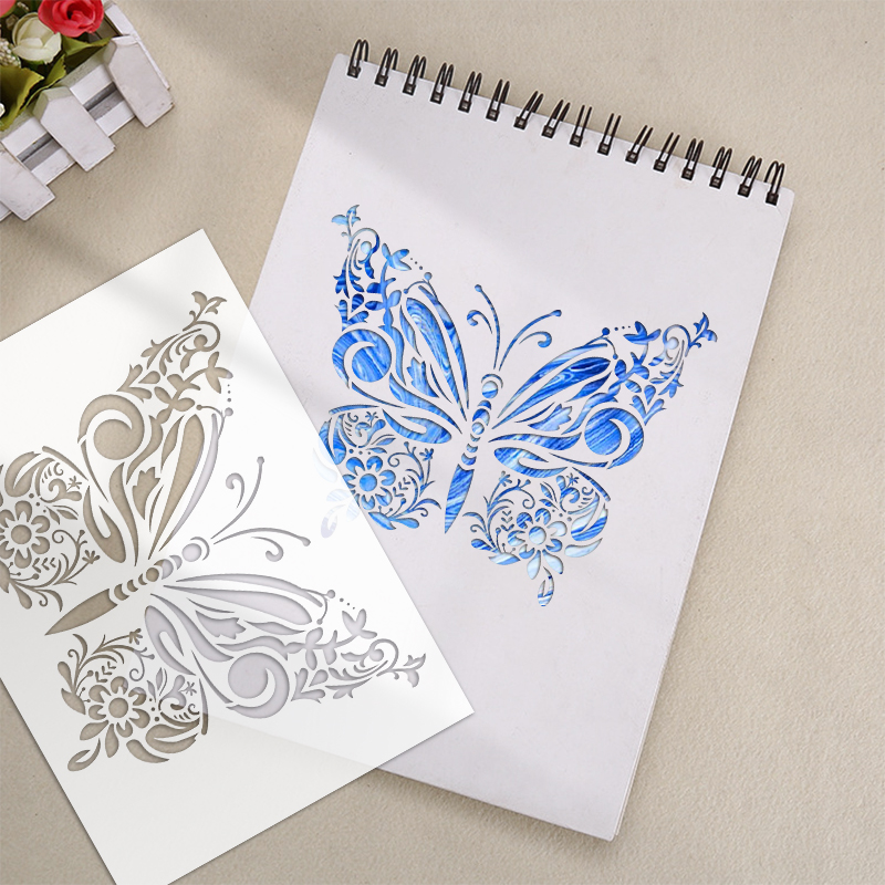 YOMDID 1pc Butterfly Flower DIY Graffiti Template Reusable Butterfly Pattern Painting Hollow Decoration Stencil Craft Supplies