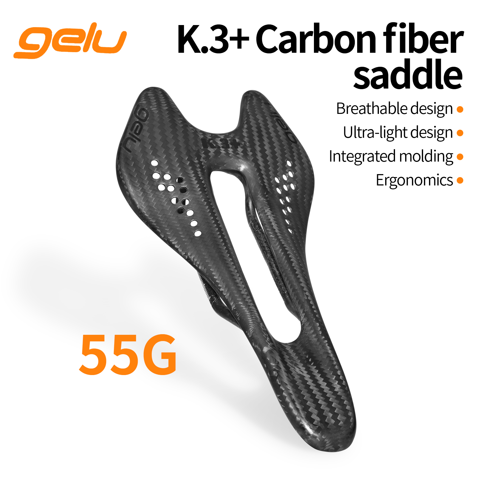 gelu Bicycle Carbon Fiber Saddle Ultralight 55g Hollow Breathable Ergonomics Mtb Road Bicycle Full Carbon Fiber Cushion