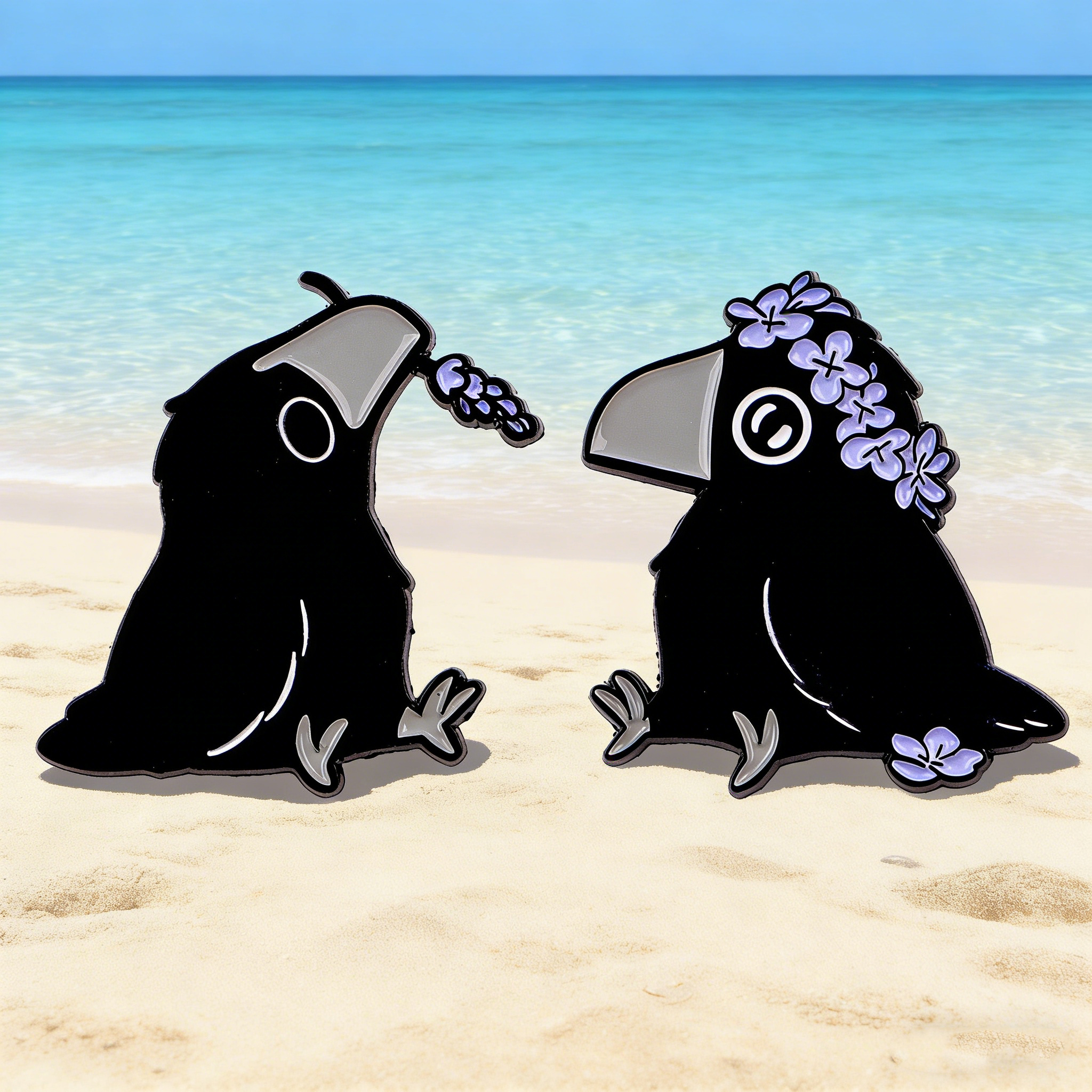 2pcs/Set Cute Purple Flower Crow Enamel Pin Black Bird Brooches Lapel Pins Backpack Accessories Decorative Jewelry Lovers