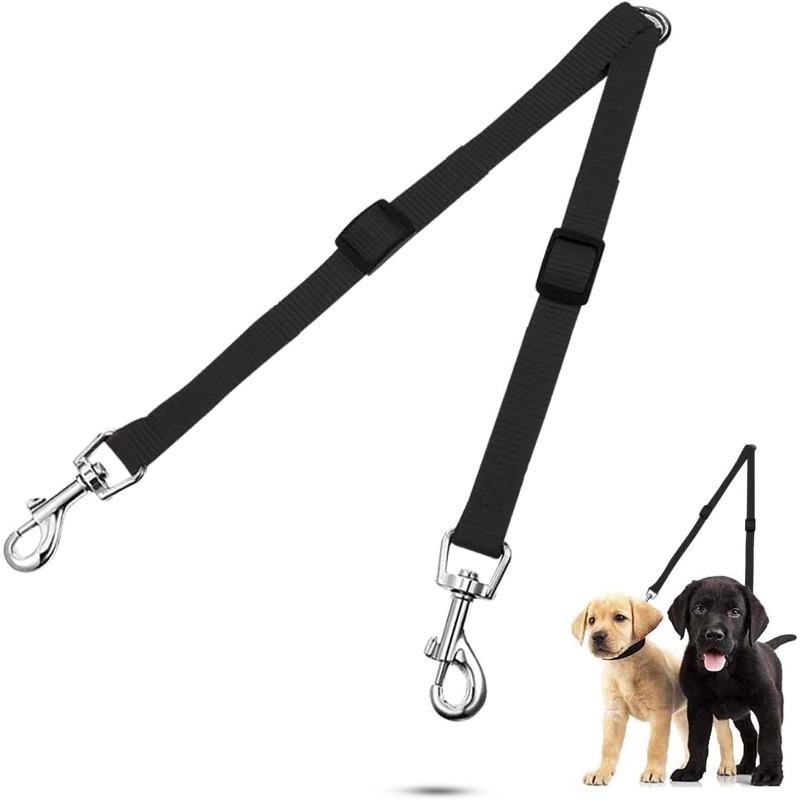 Adjustable Double Pet Trainer Lead No Tangle Double Dog Distributor Lead Perfect Leads for Walking 2 Dogs on One Lead Black
