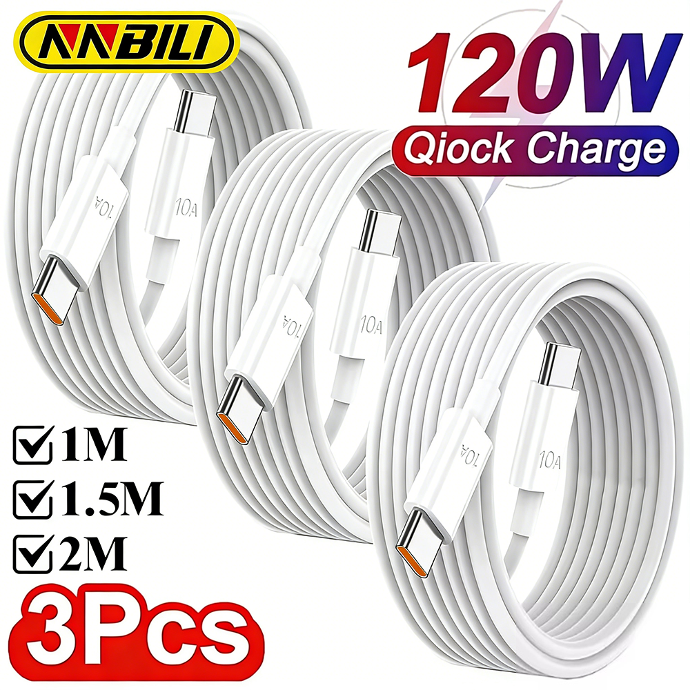 NNBILI 1/3Pcs 10A Cable 120W Super Fast Charging Type C To Type C Cable Highspeed Data Cord For iPhone S26 Charger Cable