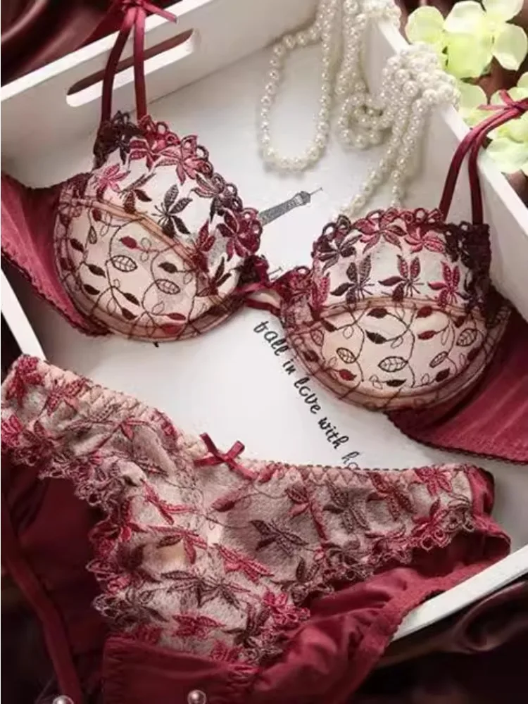 Ultra-Thin Red Lace Bra Set | Plus Size Minimizer Full Bust Underwear| Zodiac Year Women's Lingerie|Slimming Push-Up Design